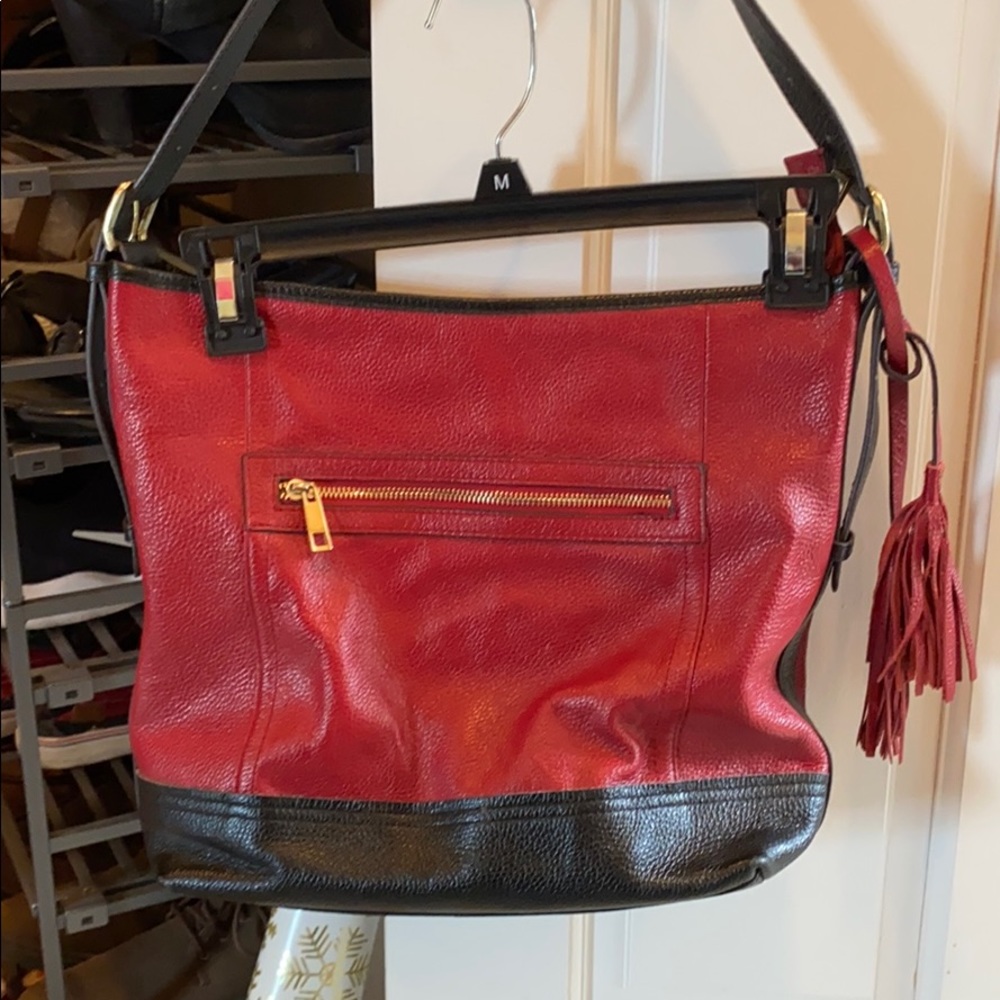 Red and black shoulder bag